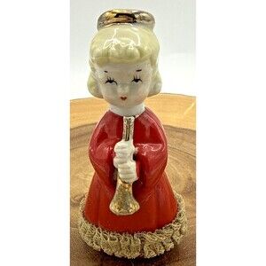 Vintage Japan "Heavenly Quarette" Figure Girl  Red Dress "Lace" Trim Halo 4.5"